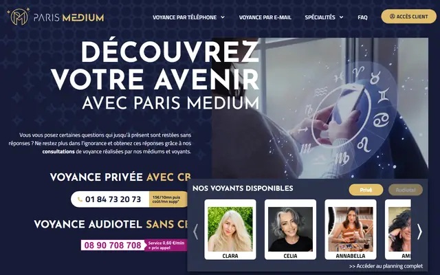 Page d’accueil de Paris Médium